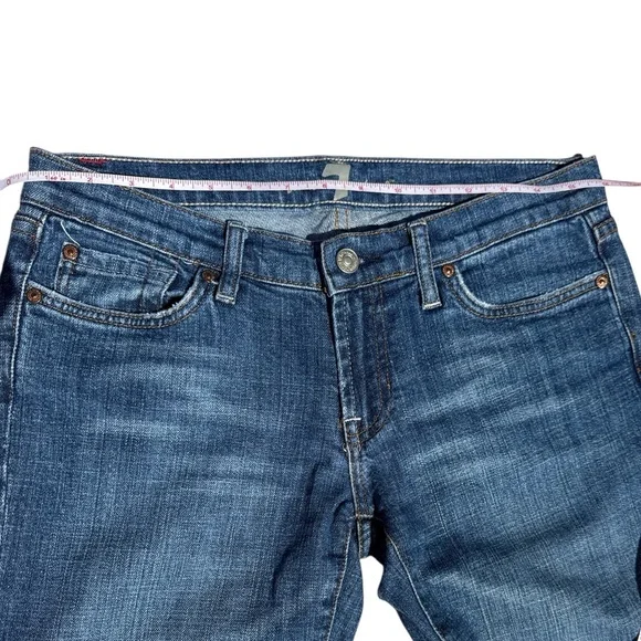 7 For All Mankind Blue Flare Jeans with gold sequin pocket embellishment size 28 - Picture 7 of 13